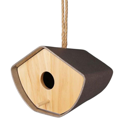 Earthy Anthracite Bamboo Japandi Birdhouse (16cm)-0