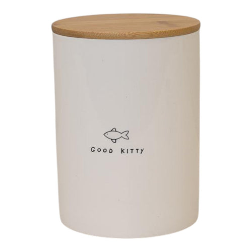 Good Kitty' Ceramic Treat Jar with Bamboo lid.-0