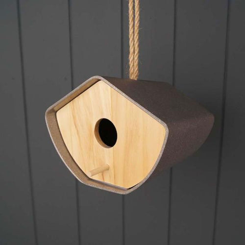 Earthy Anthracite Bamboo Japandi Birdhouse (16cm)-1