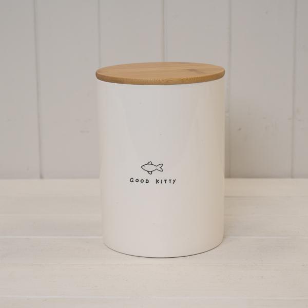 Good Kitty' Ceramic Treat Jar with Bamboo lid.-1