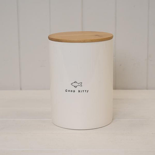 Good Kitty' Ceramic Treat Jar with Bamboo lid.-1