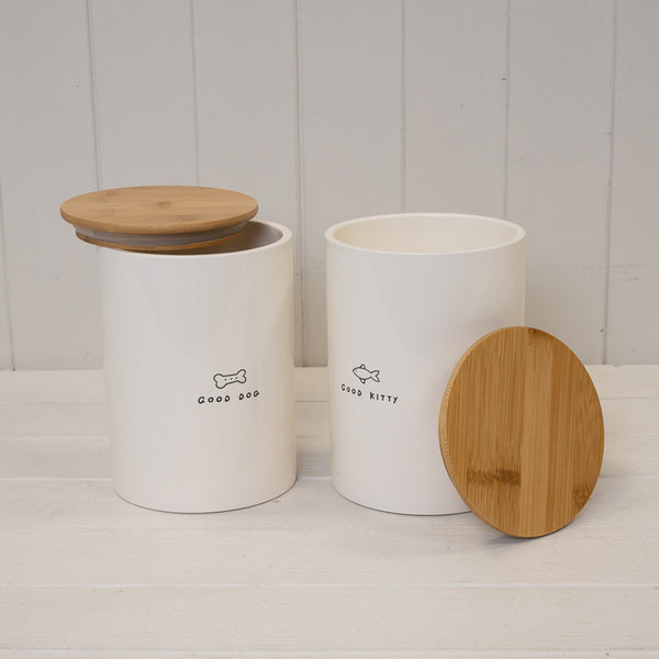 Good Dog' Ceramic Treat Jar with Bamboo Lid.-4