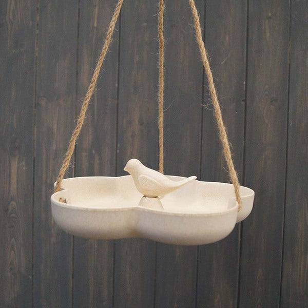 Earthy Natural Bamboo Hanging Bird Bath/Feeder-2